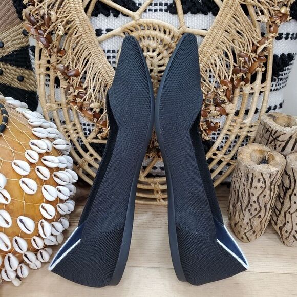 Rothy's Women 9.5/41 Ballet Flat Pointed Toe Knit White Stripe Sustainable Black - Picture 5 of 12